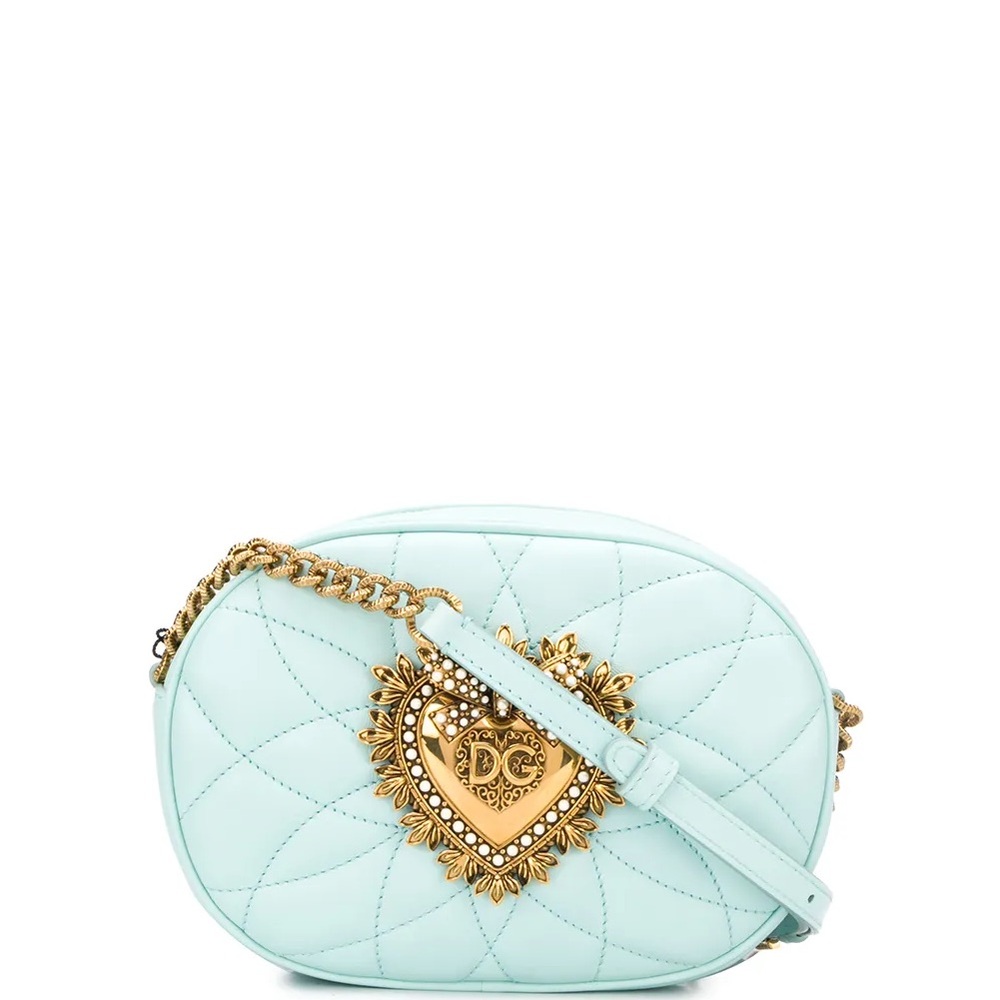 Dolce & Gabbana Devotion Aqua Quilted Crossbody with Gold Heart